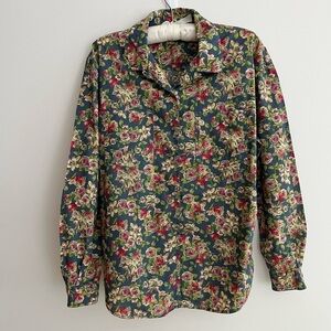 VINTAGE Lizwear Floral Pearl Snap Front Long Sleeve Shirt Western Cottagecore